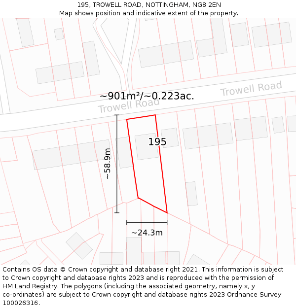 195, TROWELL ROAD, NOTTINGHAM, NG8 2EN: Plot and title map