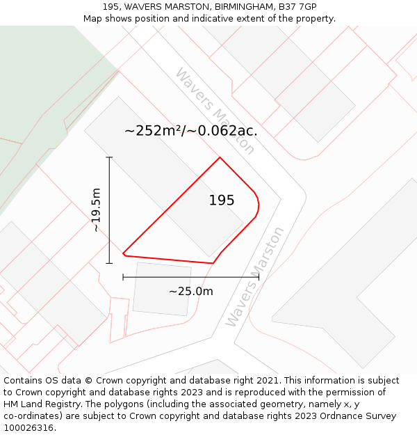 195, WAVERS MARSTON, BIRMINGHAM, B37 7GP: Plot and title map