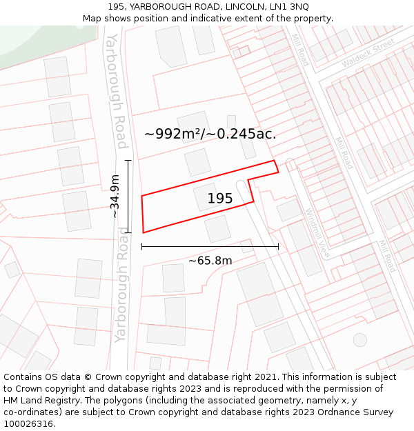 195, YARBOROUGH ROAD, LINCOLN, LN1 3NQ: Plot and title map