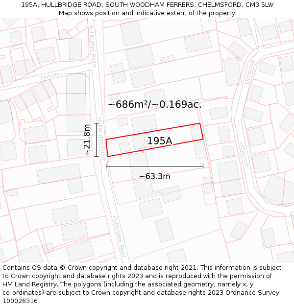 195A, HULLBRIDGE ROAD, SOUTH WOODHAM FERRERS, CHELMSFORD, CM3 5LW: Plot and title map