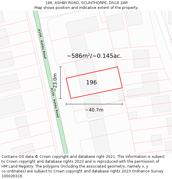 196, ASHBY ROAD, SCUNTHORPE, DN16 2AR: Plot and title map