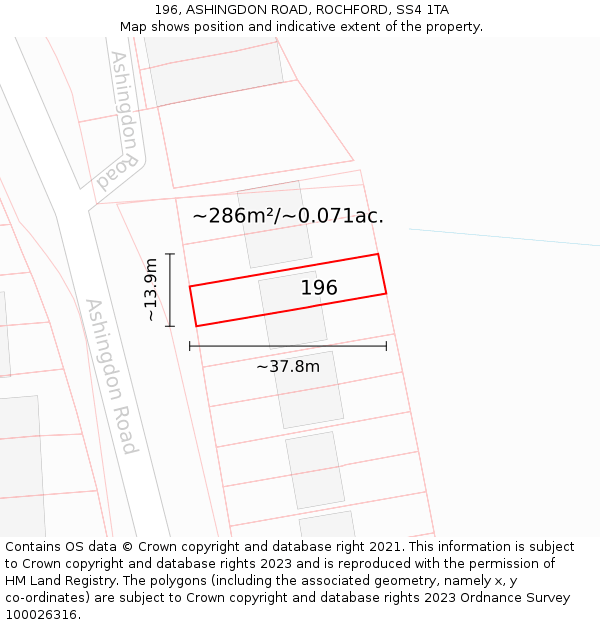196, ASHINGDON ROAD, ROCHFORD, SS4 1TA: Plot and title map