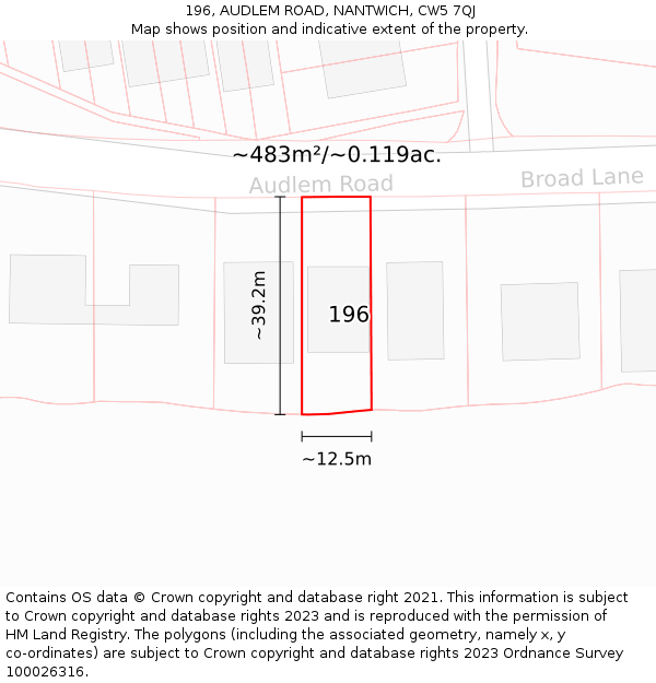 196, AUDLEM ROAD, NANTWICH, CW5 7QJ: Plot and title map