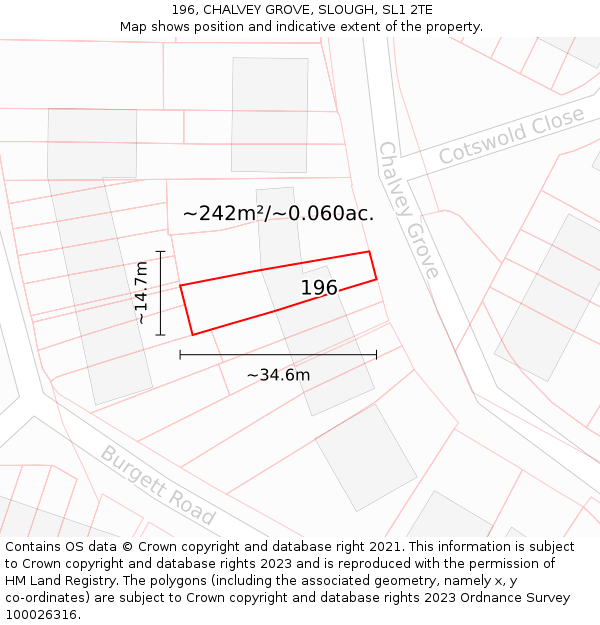 196, CHALVEY GROVE, SLOUGH, SL1 2TE: Plot and title map