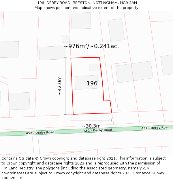 196, DERBY ROAD, BEESTON, NOTTINGHAM, NG9 3AN: Plot and title map