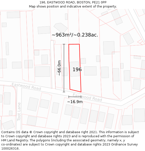 196, EASTWOOD ROAD, BOSTON, PE21 0PP: Plot and title map