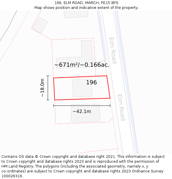196, ELM ROAD, MARCH, PE15 8PS: Plot and title map