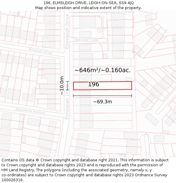 196, ELMSLEIGH DRIVE, LEIGH-ON-SEA, SS9 4JQ: Plot and title map