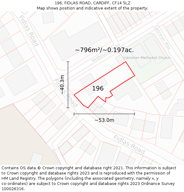 196, FIDLAS ROAD, CARDIFF, CF14 5LZ: Plot and title map