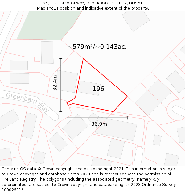 196, GREENBARN WAY, BLACKROD, BOLTON, BL6 5TG: Plot and title map