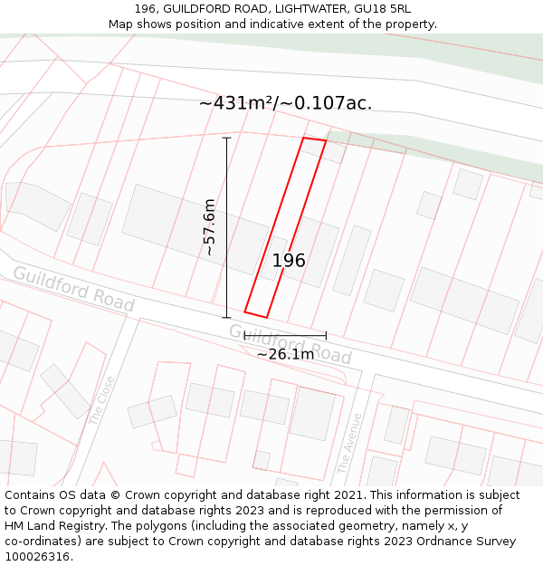 196, GUILDFORD ROAD, LIGHTWATER, GU18 5RL: Plot and title map