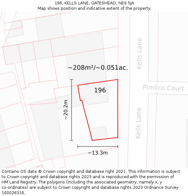 196, KELLS LANE, GATESHEAD, NE9 5JA: Plot and title map