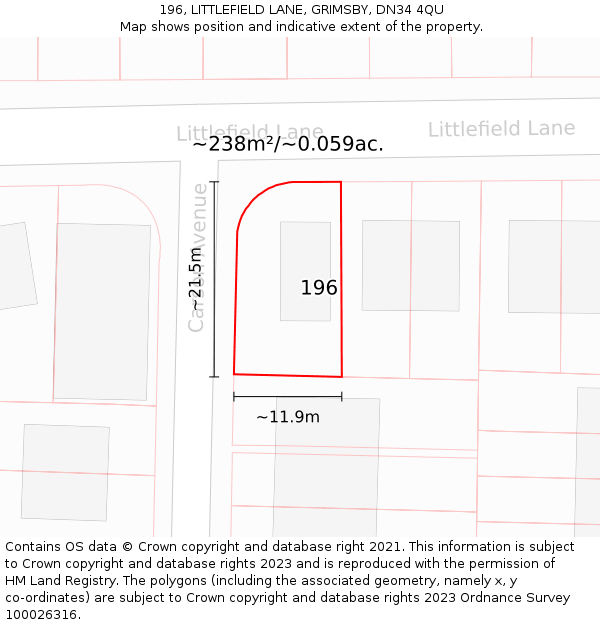 196, LITTLEFIELD LANE, GRIMSBY, DN34 4QU: Plot and title map