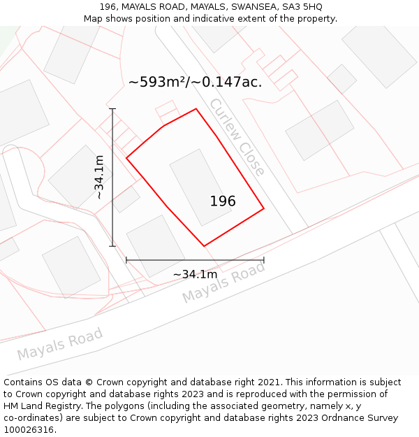 196, MAYALS ROAD, MAYALS, SWANSEA, SA3 5HQ: Plot and title map