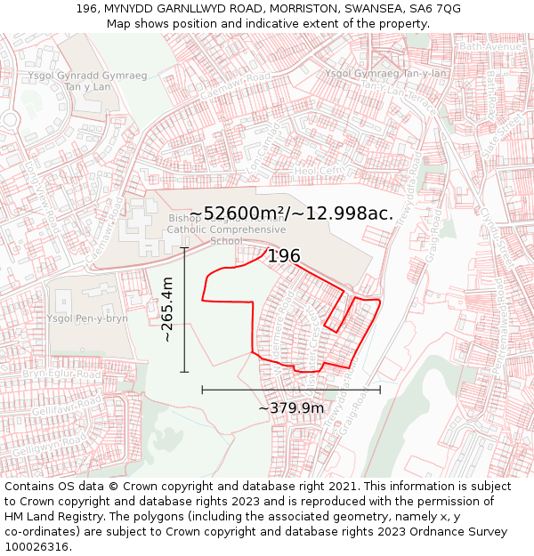 196, MYNYDD GARNLLWYD ROAD, MORRISTON, SWANSEA, SA6 7QG: Plot and title map