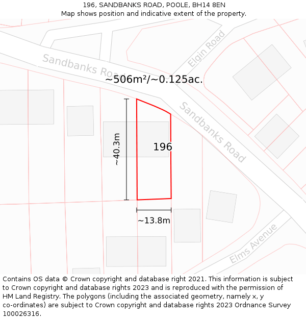 196, SANDBANKS ROAD, POOLE, BH14 8EN: Plot and title map