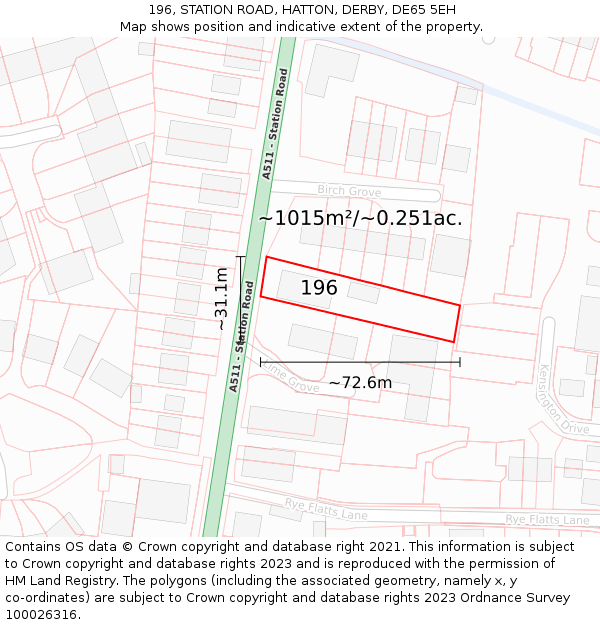 196, STATION ROAD, HATTON, DERBY, DE65 5EH: Plot and title map