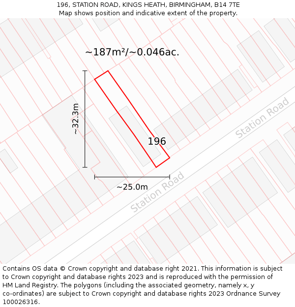 196, STATION ROAD, KINGS HEATH, BIRMINGHAM, B14 7TE: Plot and title map