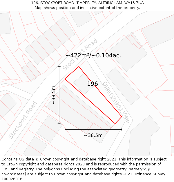 196, STOCKPORT ROAD, TIMPERLEY, ALTRINCHAM, WA15 7UA: Plot and title map