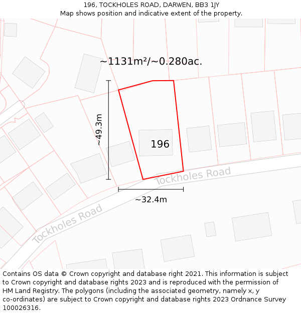 196, TOCKHOLES ROAD, DARWEN, BB3 1JY: Plot and title map