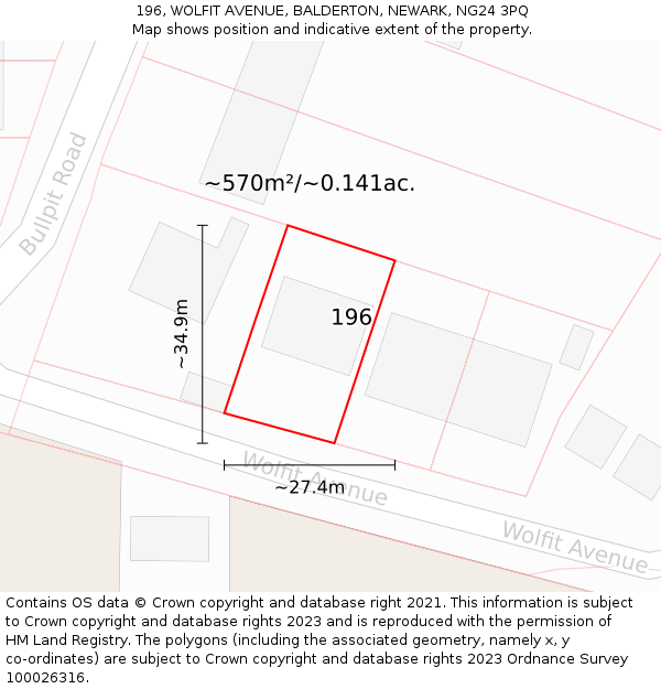 196, WOLFIT AVENUE, BALDERTON, NEWARK, NG24 3PQ: Plot and title map