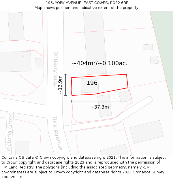 196, YORK AVENUE, EAST COWES, PO32 6BE: Plot and title map