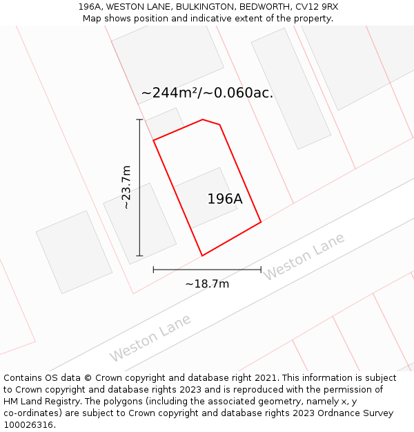 196A, WESTON LANE, BULKINGTON, BEDWORTH, CV12 9RX: Plot and title map