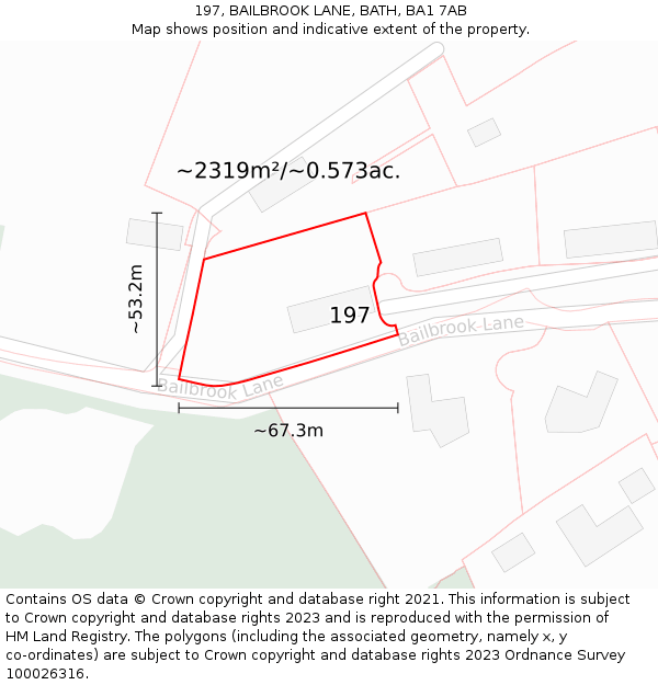 197, BAILBROOK LANE, BATH, BA1 7AB: Plot and title map