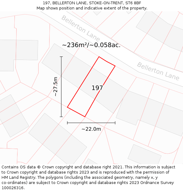 197, BELLERTON LANE, STOKE-ON-TRENT, ST6 8BF: Plot and title map