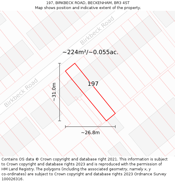 197, BIRKBECK ROAD, BECKENHAM, BR3 4ST: Plot and title map