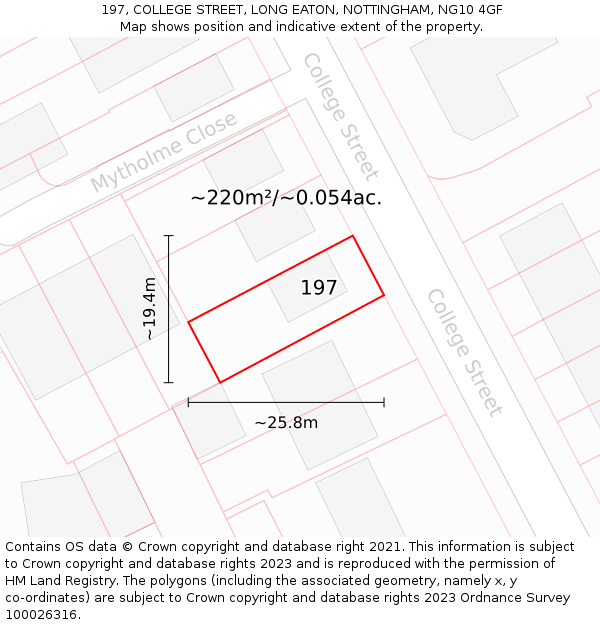 197, COLLEGE STREET, LONG EATON, NOTTINGHAM, NG10 4GF: Plot and title map