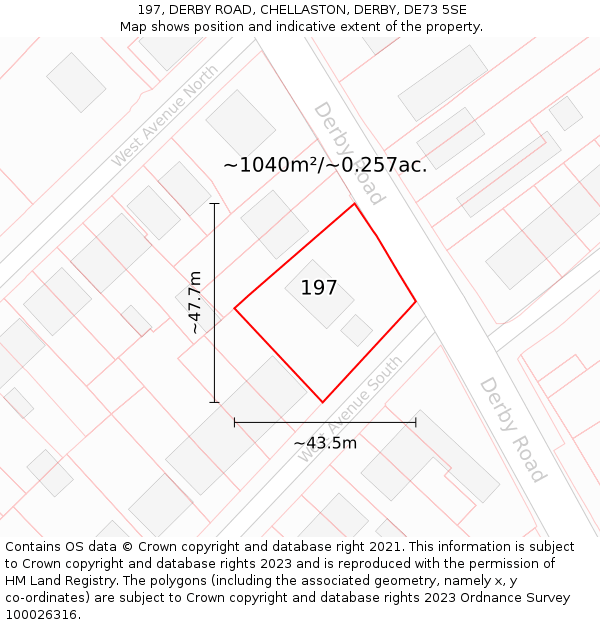 197, DERBY ROAD, CHELLASTON, DERBY, DE73 5SE: Plot and title map