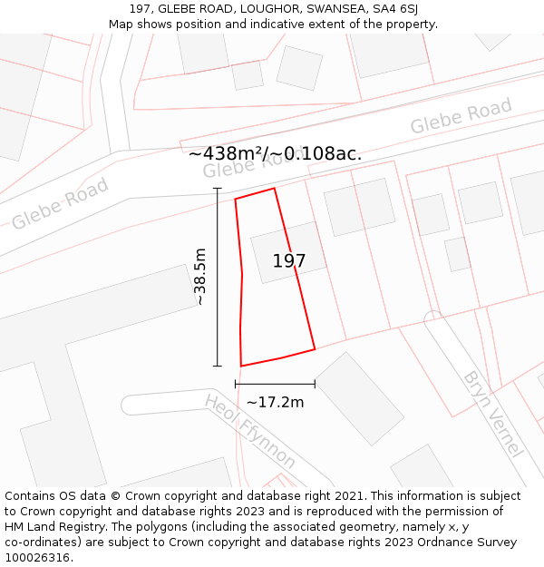 197, GLEBE ROAD, LOUGHOR, SWANSEA, SA4 6SJ: Plot and title map