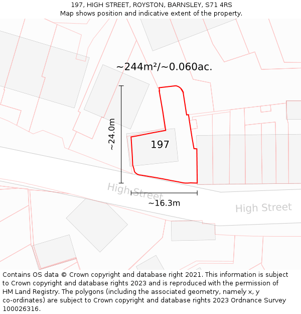 197, HIGH STREET, ROYSTON, BARNSLEY, S71 4RS: Plot and title map