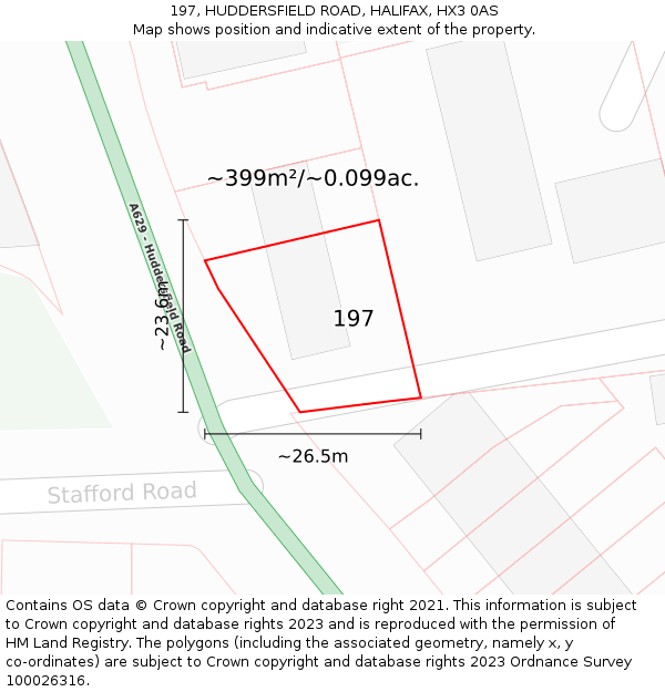 197, HUDDERSFIELD ROAD, HALIFAX, HX3 0AS: Plot and title map