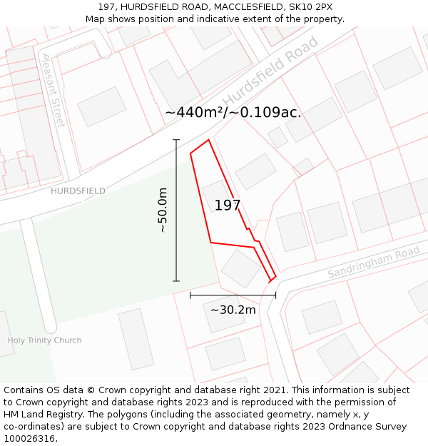 197, HURDSFIELD ROAD, MACCLESFIELD, SK10 2PX: Plot and title map