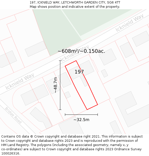 197, ICKNIELD WAY, LETCHWORTH GARDEN CITY, SG6 4TT: Plot and title map