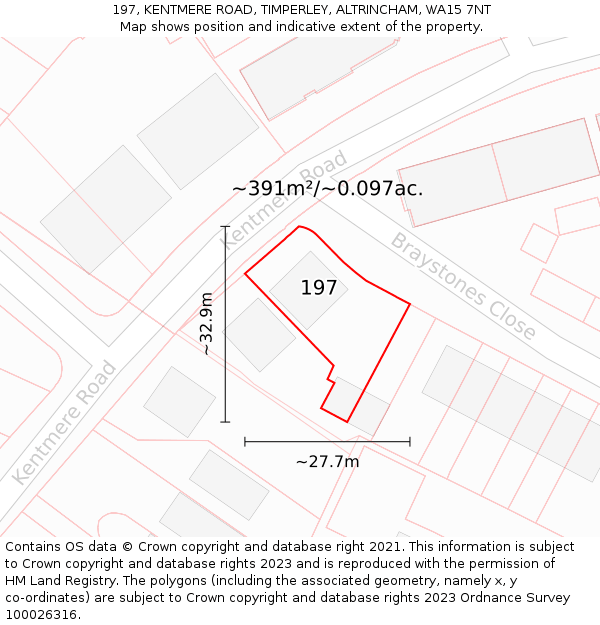 197, KENTMERE ROAD, TIMPERLEY, ALTRINCHAM, WA15 7NT: Plot and title map