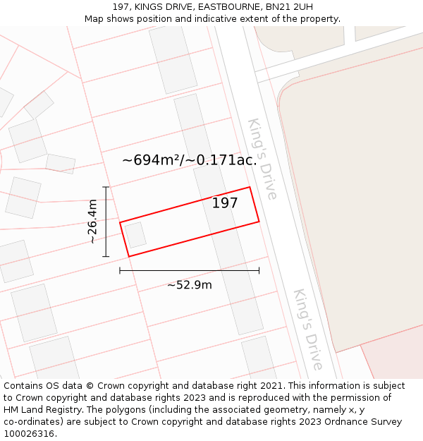 197, KINGS DRIVE, EASTBOURNE, BN21 2UH: Plot and title map