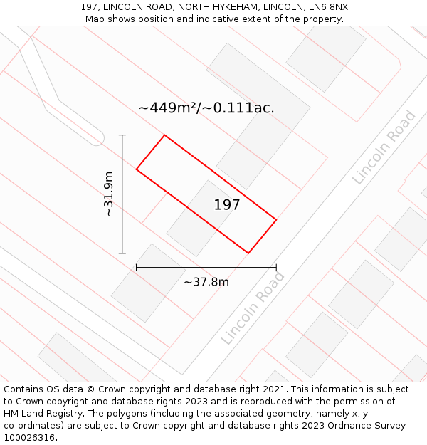 197, LINCOLN ROAD, NORTH HYKEHAM, LINCOLN, LN6 8NX: Plot and title map