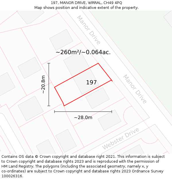 197, MANOR DRIVE, WIRRAL, CH49 4PQ: Plot and title map