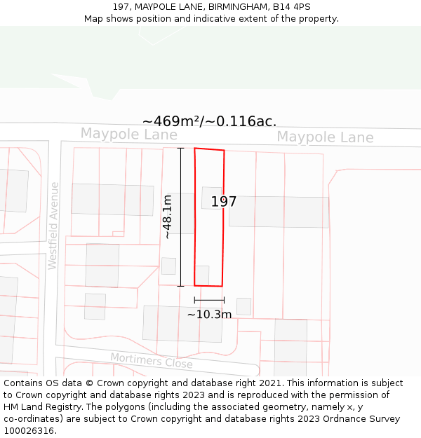 197, MAYPOLE LANE, BIRMINGHAM, B14 4PS: Plot and title map