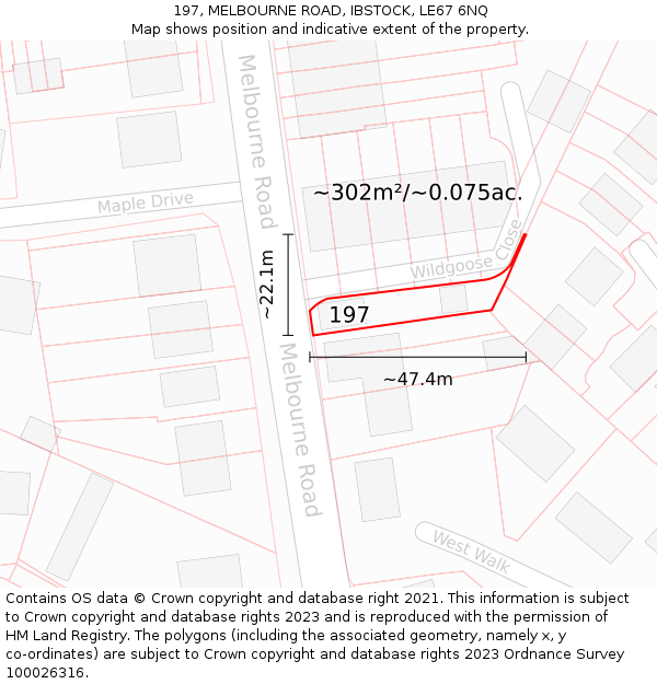 197, MELBOURNE ROAD, IBSTOCK, LE67 6NQ: Plot and title map