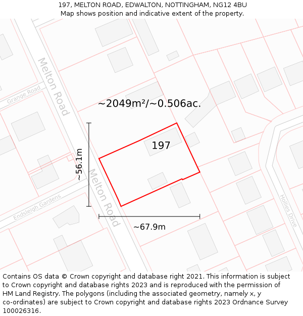 197, MELTON ROAD, EDWALTON, NOTTINGHAM, NG12 4BU: Plot and title map