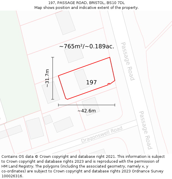 197, PASSAGE ROAD, BRISTOL, BS10 7DL: Plot and title map