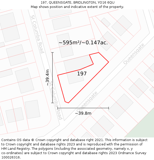 197, QUEENSGATE, BRIDLINGTON, YO16 6QU: Plot and title map