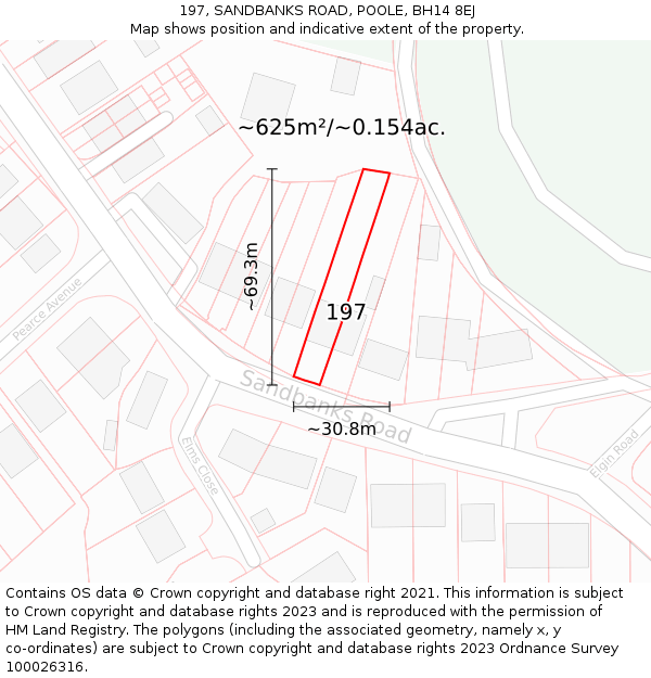 197, SANDBANKS ROAD, POOLE, BH14 8EJ: Plot and title map