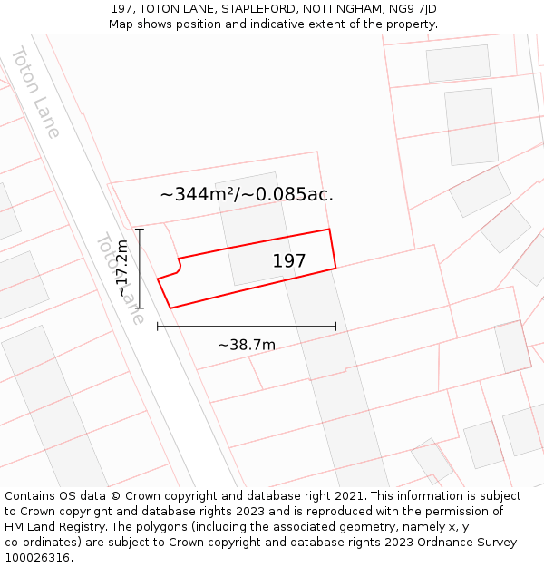 197, TOTON LANE, STAPLEFORD, NOTTINGHAM, NG9 7JD: Plot and title map