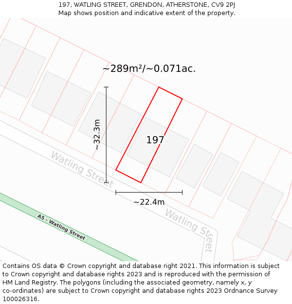 197, WATLING STREET, GRENDON, ATHERSTONE, CV9 2PJ: Plot and title map