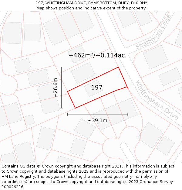 197, WHITTINGHAM DRIVE, RAMSBOTTOM, BURY, BL0 9NY: Plot and title map